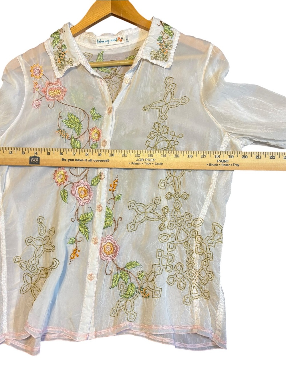 Johnny was button down shirt embroidered Blouse size L - Picture 6 of 7